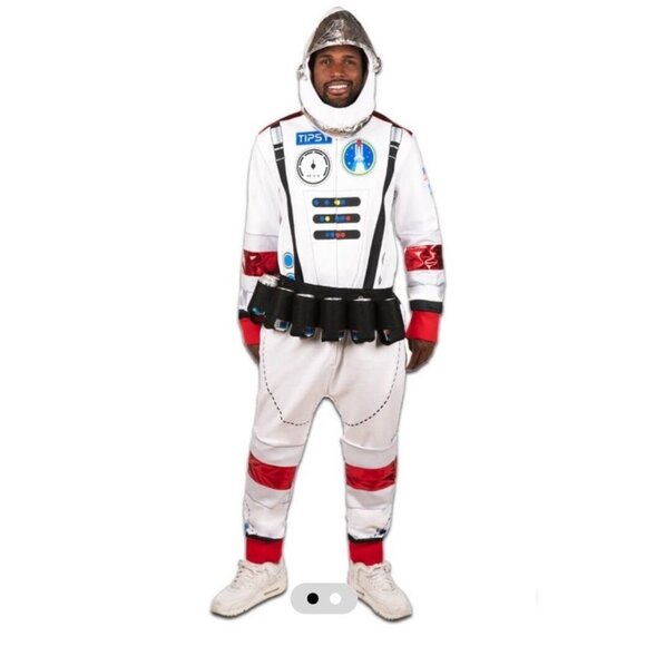 Mens Large Astronaut Costume Full Zip Jumpsuit Hood Halloween Cosplay Party NWT - Picture 1 of 8